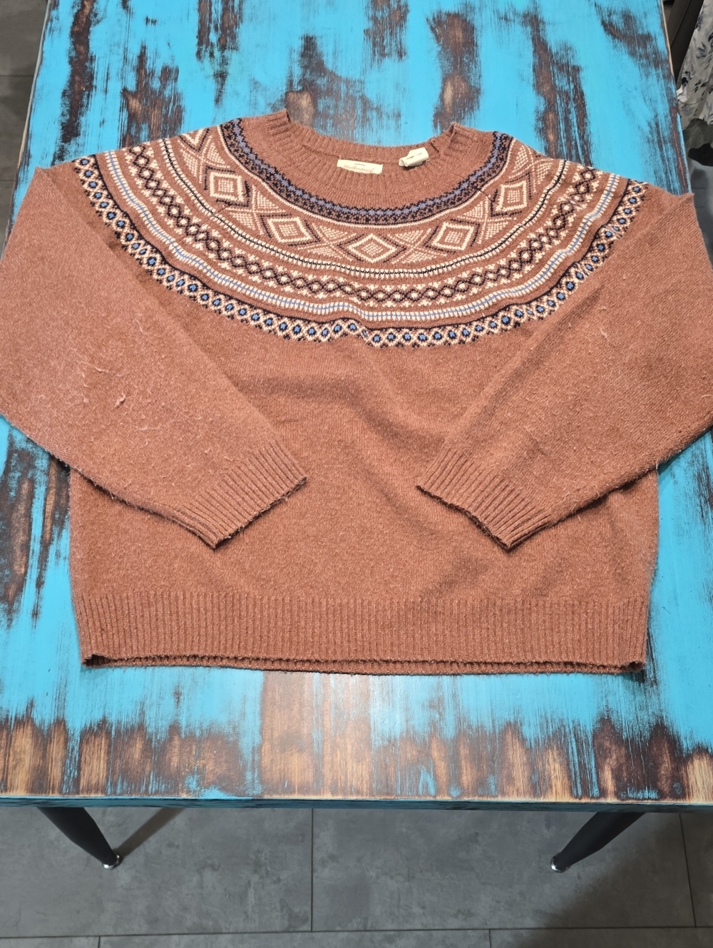 Cozy Rust Fair Isle Crewneck Sweater